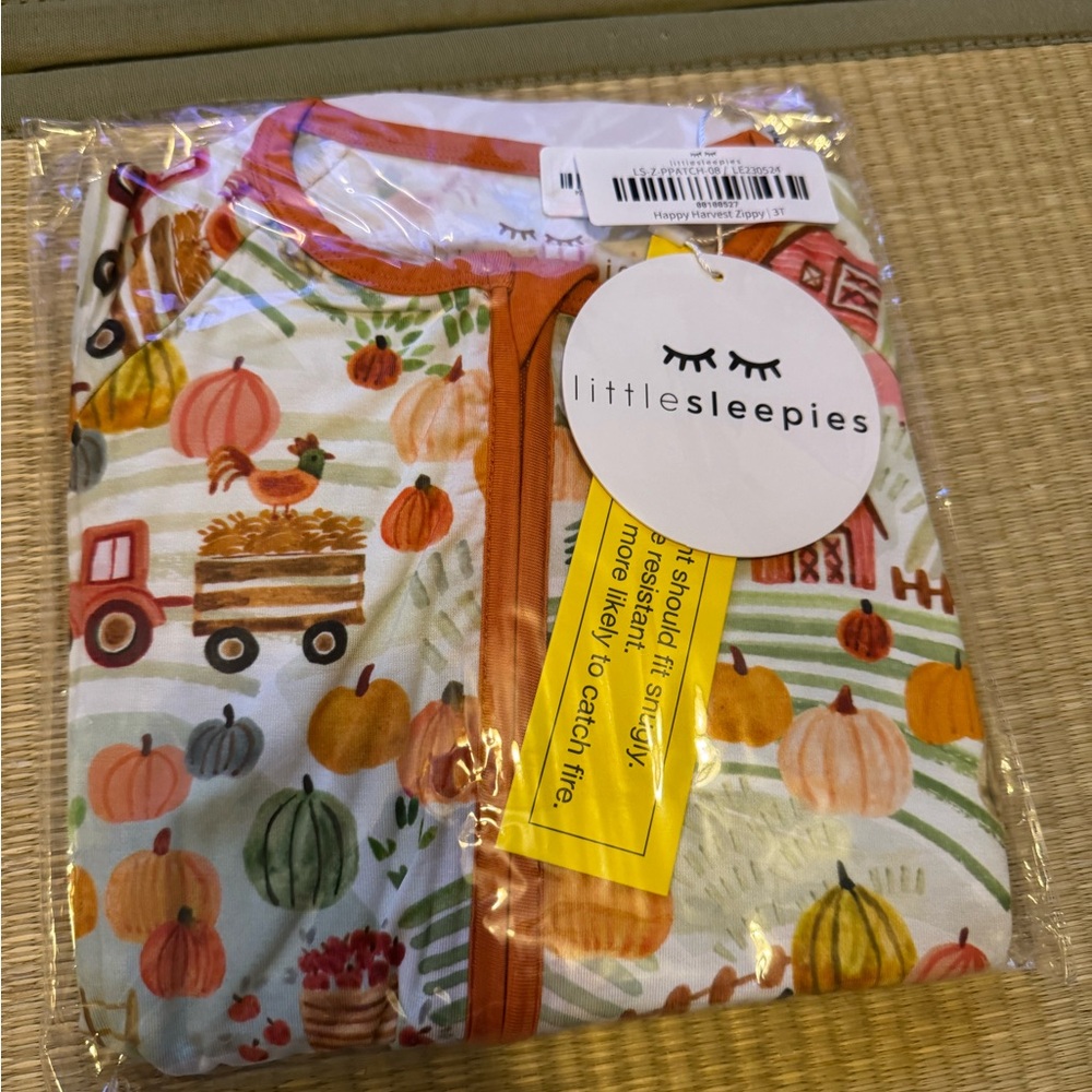 Little Sleepies Pumpkin Fall Print Happy Harvest zippy 3t